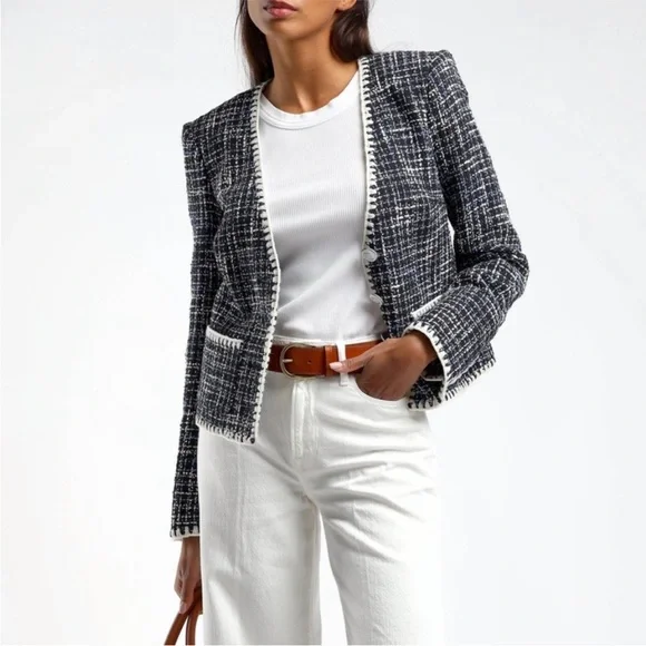 NEW Veronica Beard Bosea Tweed Cotton Blend Jacket Navy Multi 12 - Picture 1 of 17